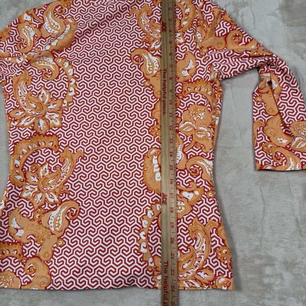 J McLaughlin Catalina Cloth Coral White Orange Print 3/4 Sleeve Tee Size Small - Picture 6 of 6